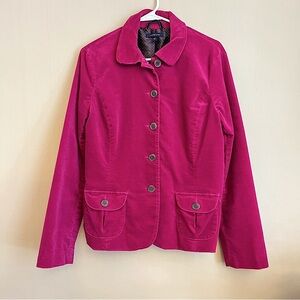 Lands’ End | Velour Blazer Jacket/Chore Coat | Magenta | Size M (10-12)